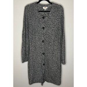 VTG Talbots‎ Petites Lambs Wool Black White Button Long Cardigan Sweater Women L